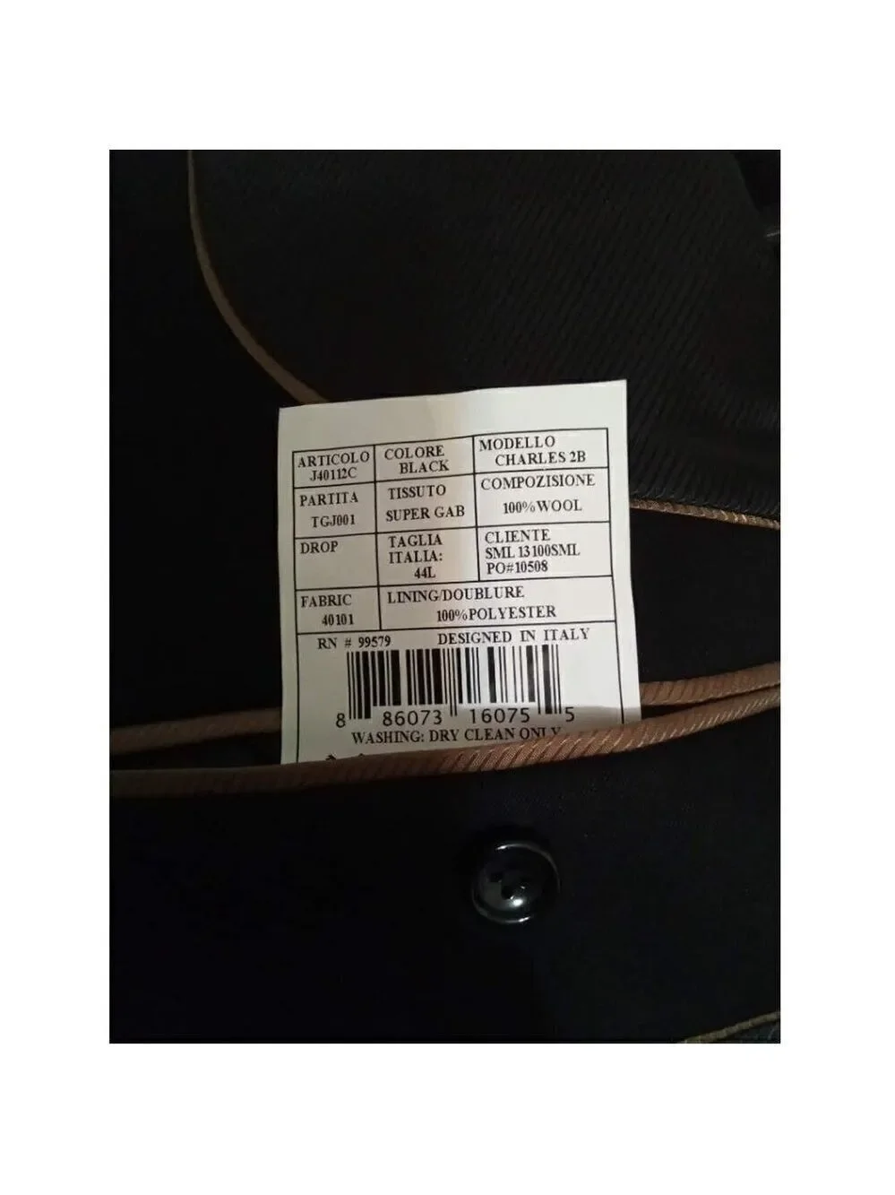 CIANNI Cellini Black Single Breasted Wool Charles Blazer Sz 44L